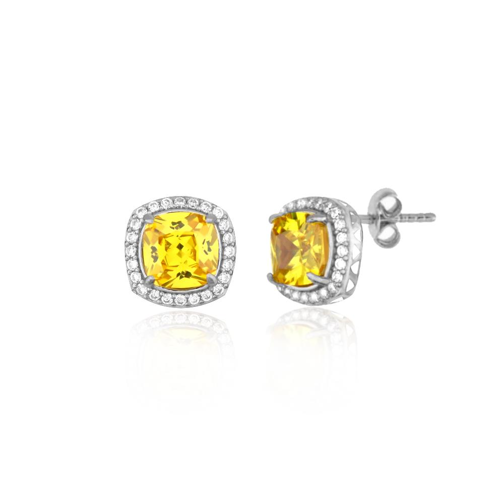 925 Ayar Gümüş Swarovski Taşlı Pırlanta Montür Sitrin Taşlı Küpe