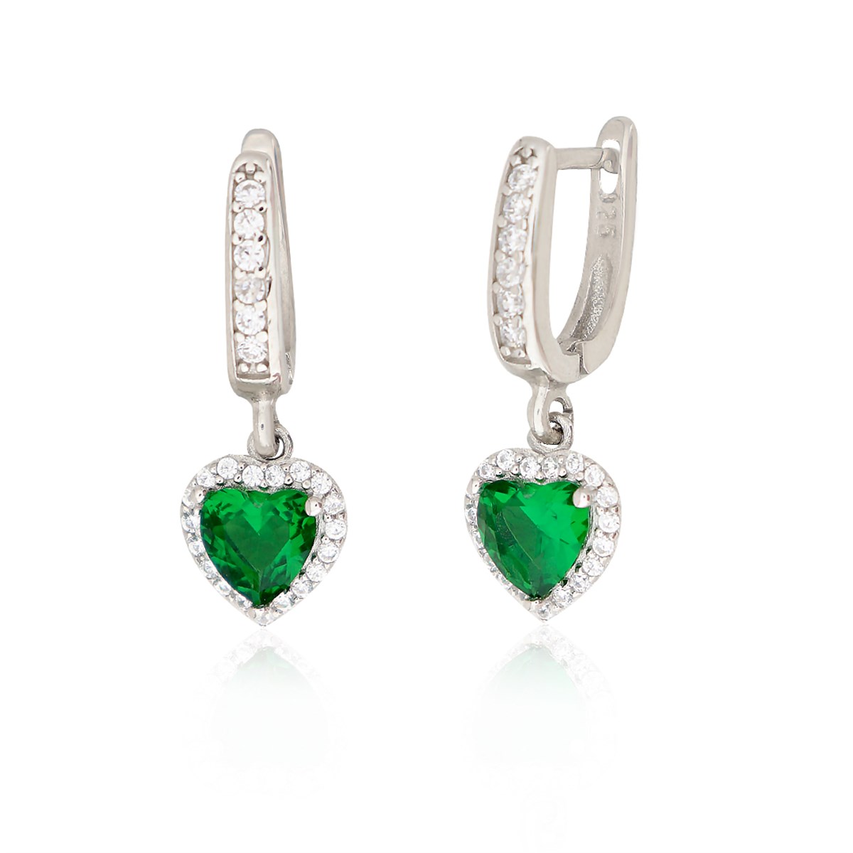 925 Ayar Gümüş Swarovski Zümrüt Kalp Küpe