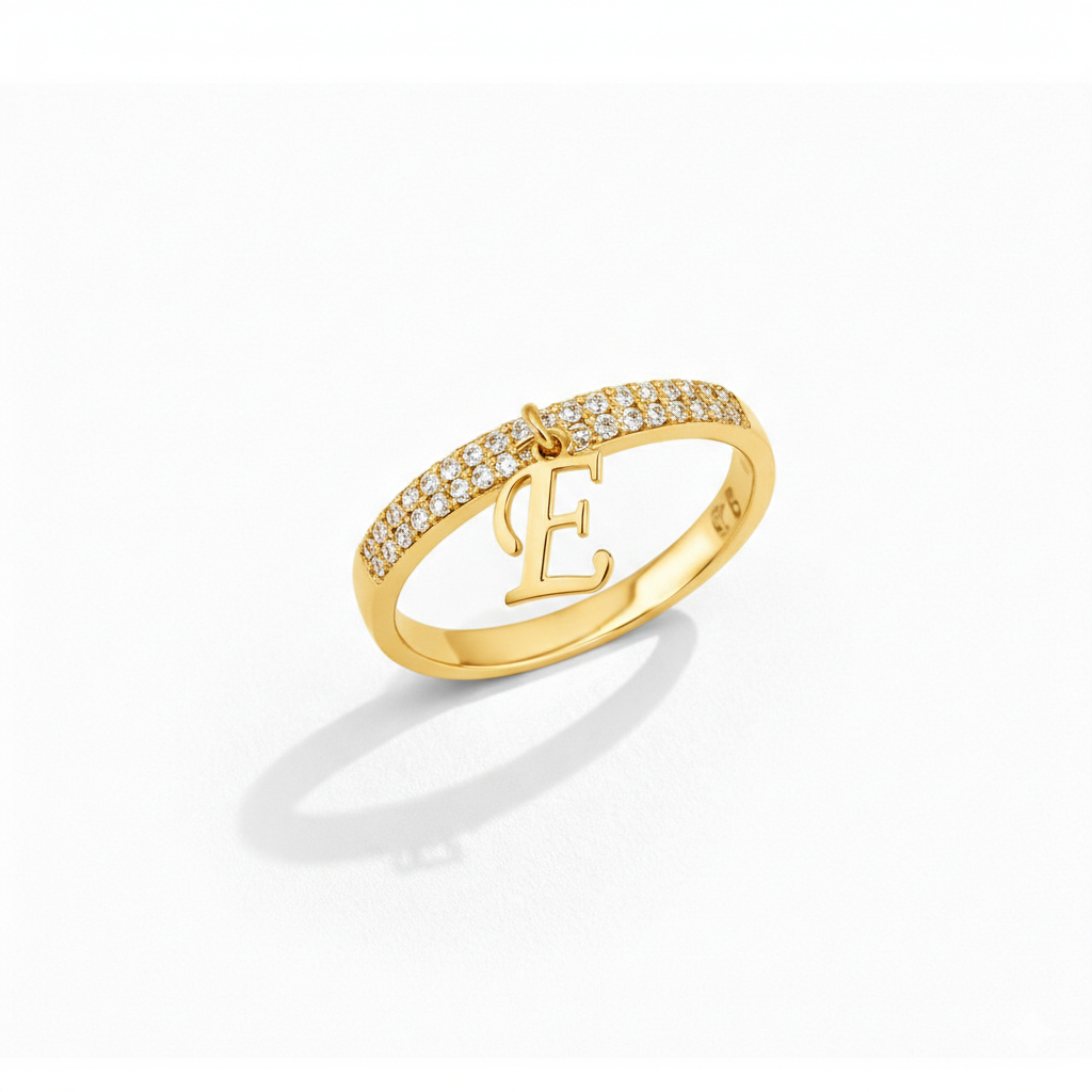 925 Ayar Gümüş Taşlı Yarım Tur Alyans Harf Yüzük