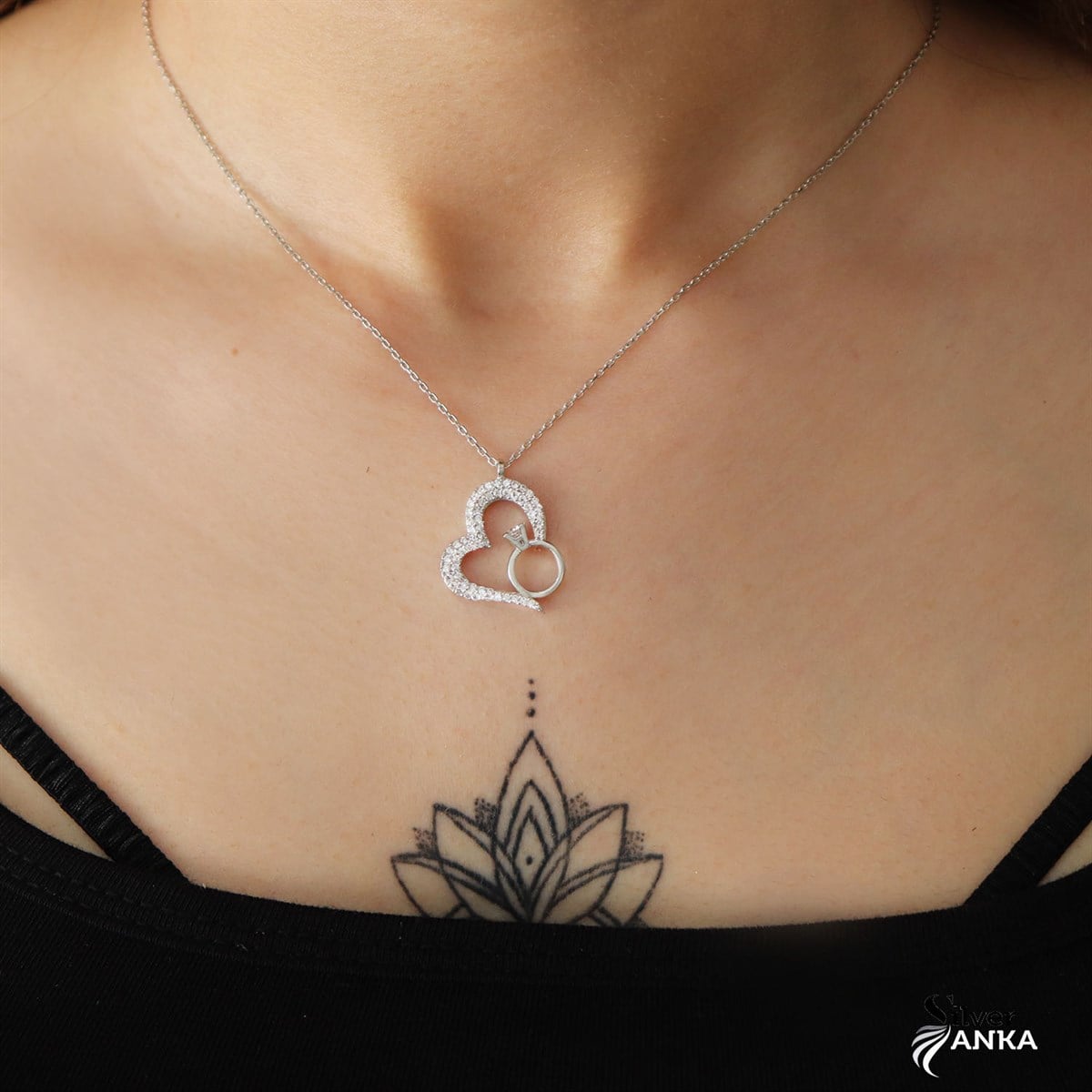 925 Ayar Gümüş Tek Taş Kalp Kolye