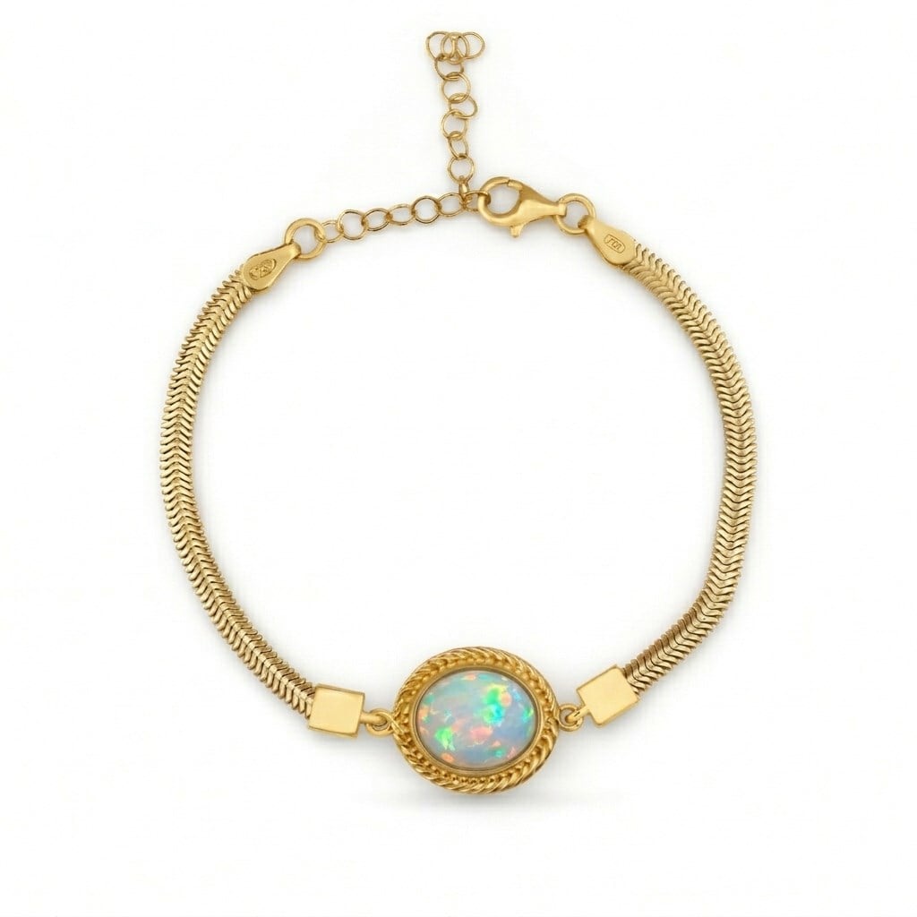 925 Ayar Gümüş Vintage Opal Taşlı Bileklik
