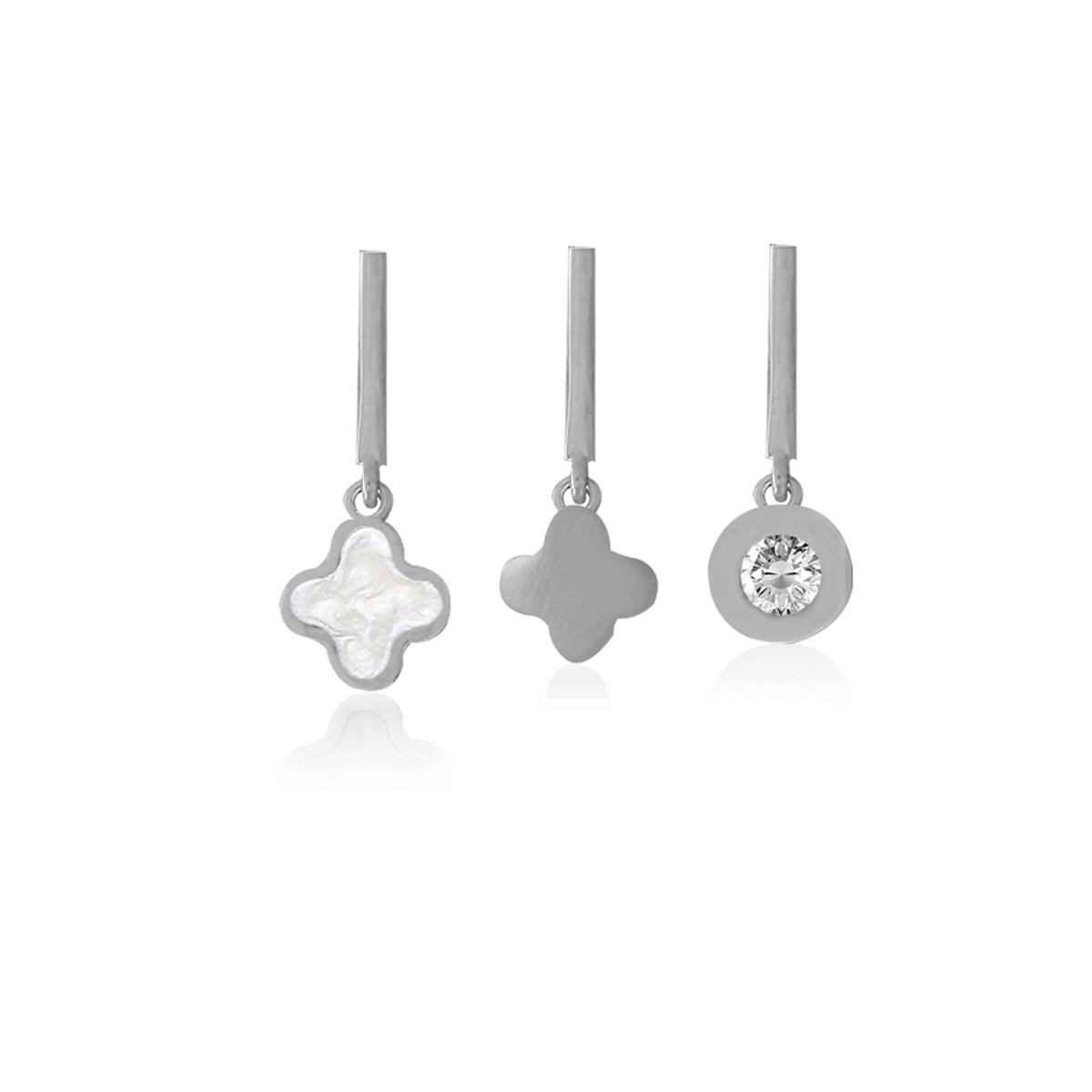 925 Ayar Gümüş Yonca 3'lü Küpe Seti