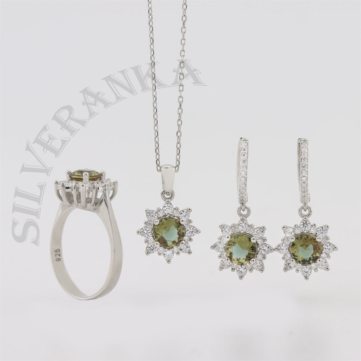 925 Ayar Gümüş Yuvarlak Zultanıt Taşlı Anturaj Set