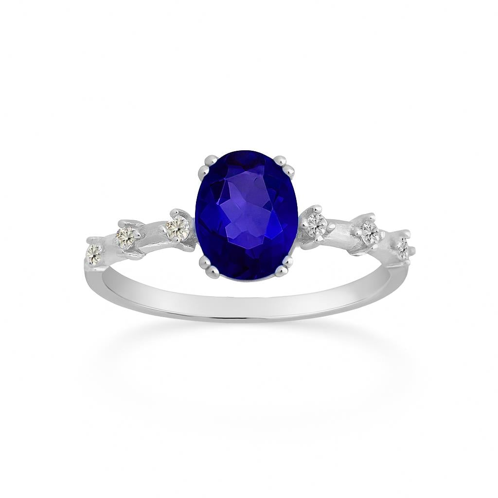 925 Ayar Gümüş Yüzük Oval Safir Vintage Yüzük
