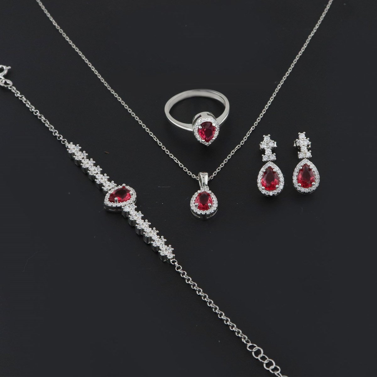 925 Ayar Gümüş Zarif Damla Desen Baget Set