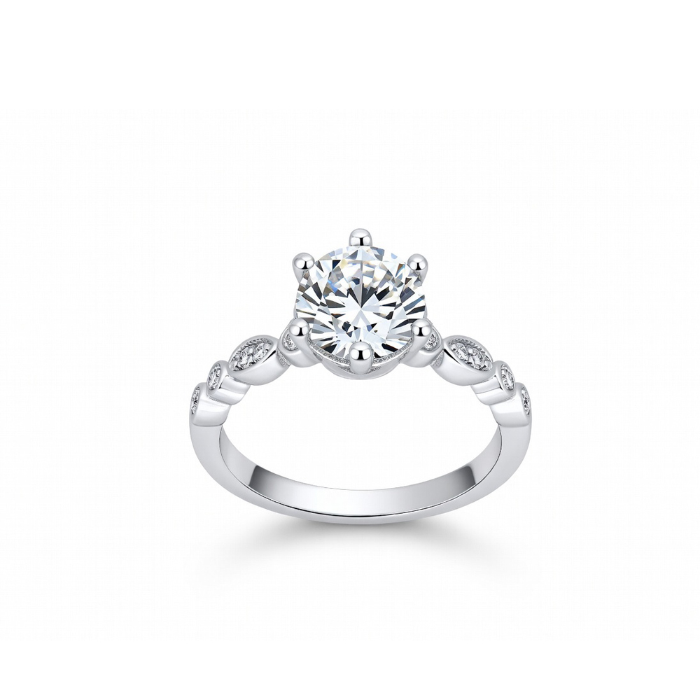 925 Ayar Gümüş Zarif Taçlı Romantik Tektaş Pırlanta Yüzük