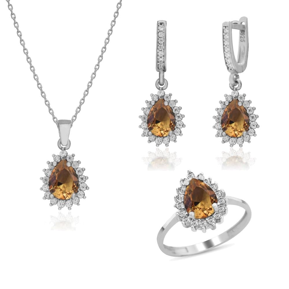 925 Ayar Gümüş Zultanit Damla Anturaj Takı Seti