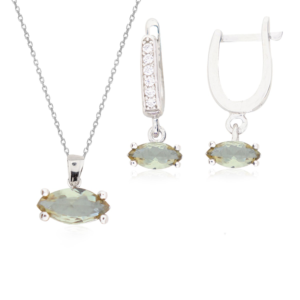 925 Ayar Gümüş Zultanit Markiz Model Takı Seti