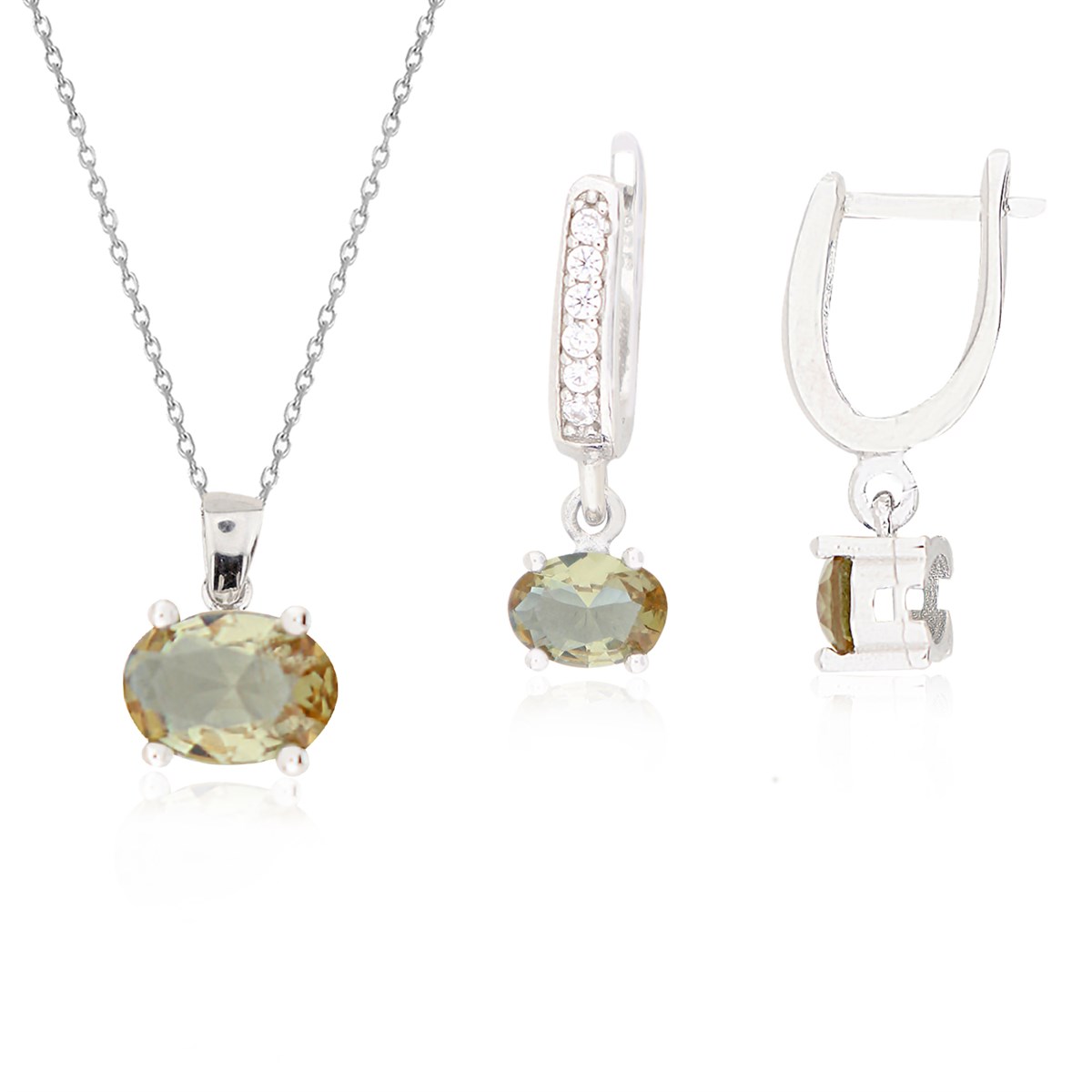 925 Ayar Gümüş Zultanit Oval Taş Takı Seti