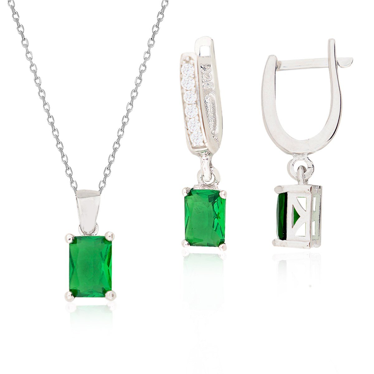925 Ayar Gümüş Zümrüt Baget Takı Seti