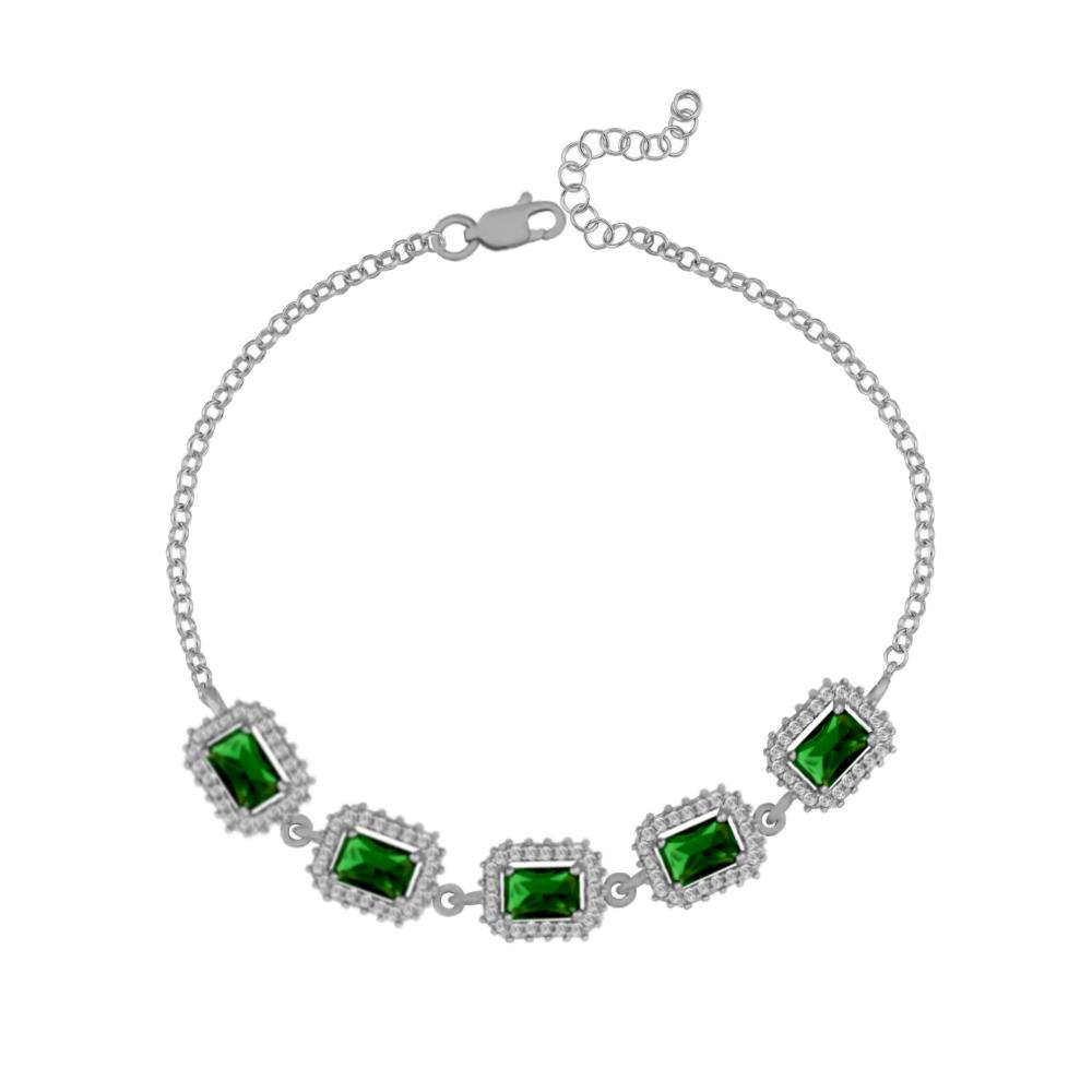 925 Ayar Gümüş Zümrüt Baget Taşlı Anturaj Bileklik