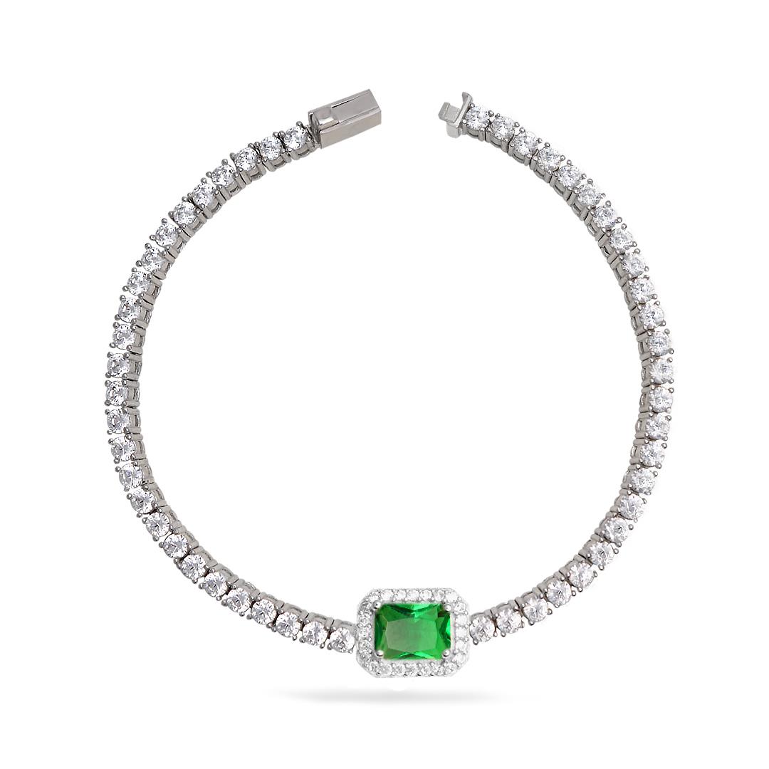 925 Ayar Gümüş Zümrüt Baget Taşlı Su Yolu Bileklik