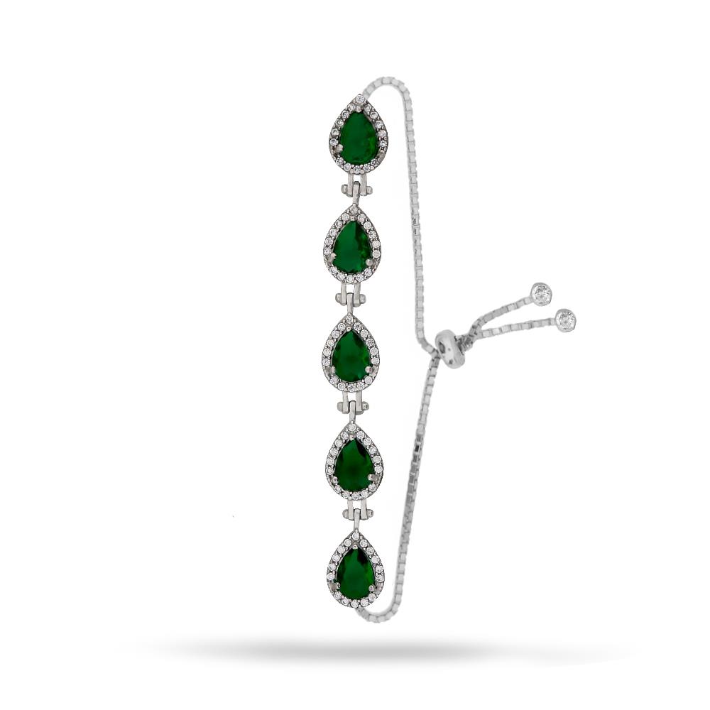 925 Ayar Gümüş Zümrüt Damla Taşlı  Bileklik