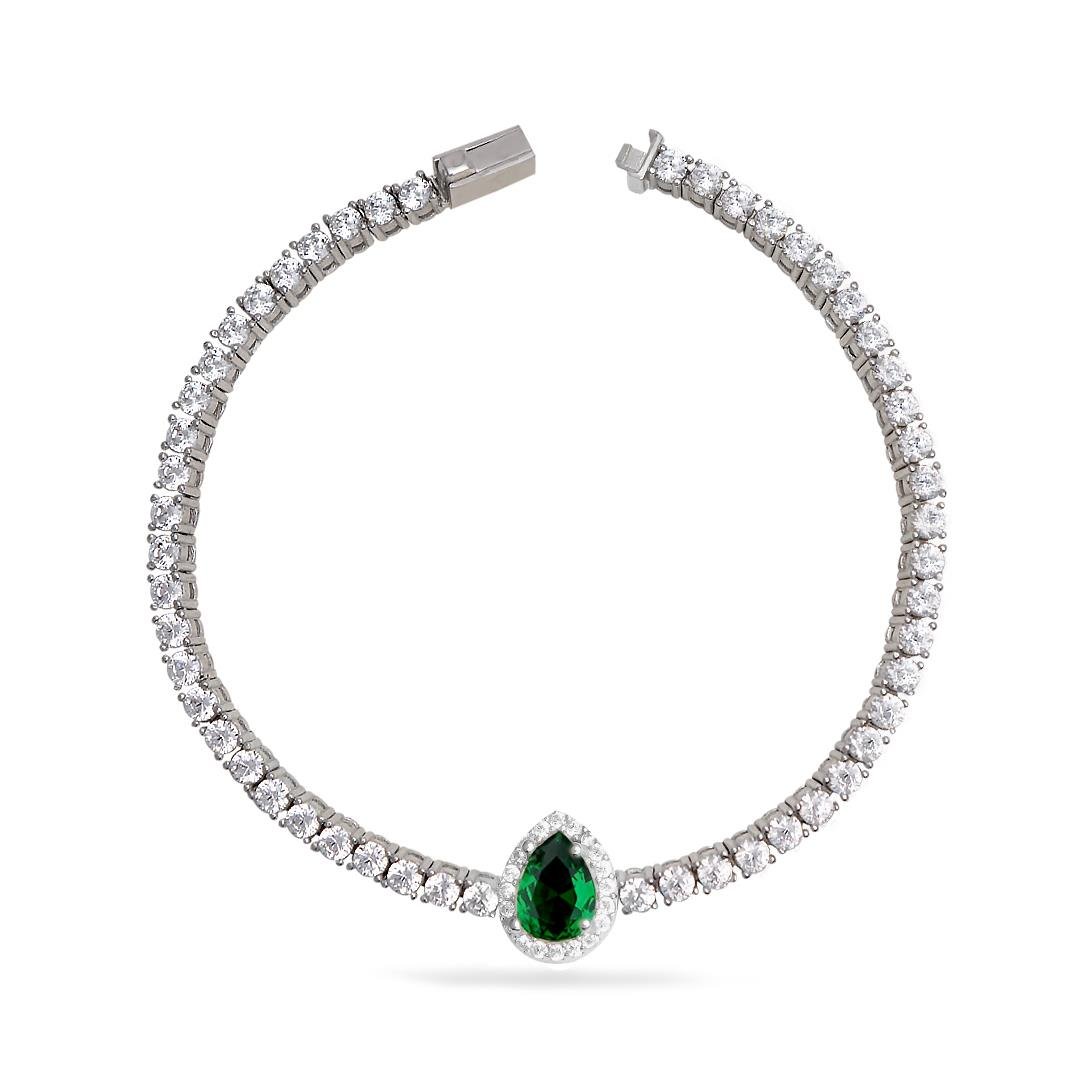 925 Ayar Gümüş Zümrüt Damla Taşlı Su Yolu Bileklik