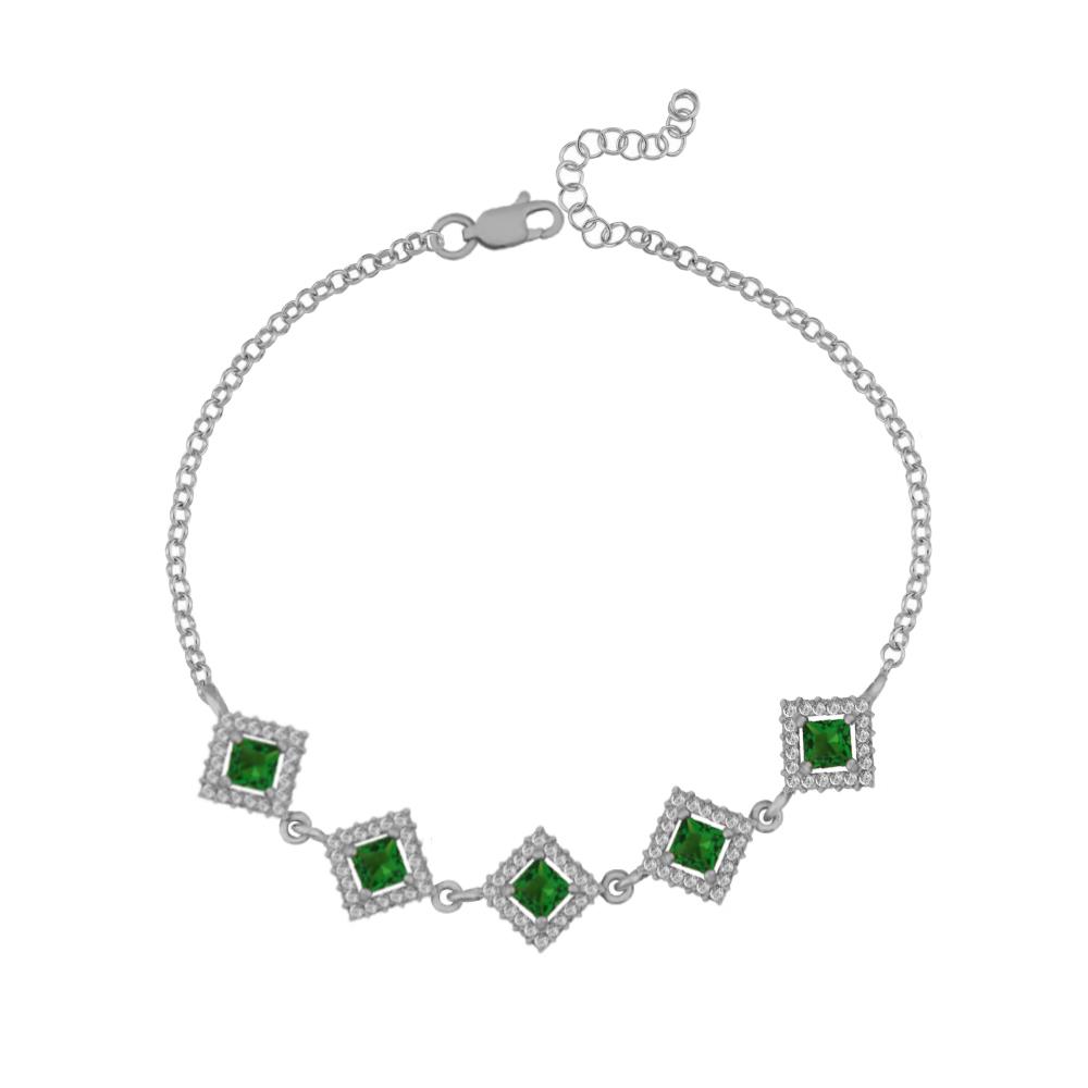 925 Ayar Gümüş Zümrüt Kare Taşlı Anturaj Bileklik