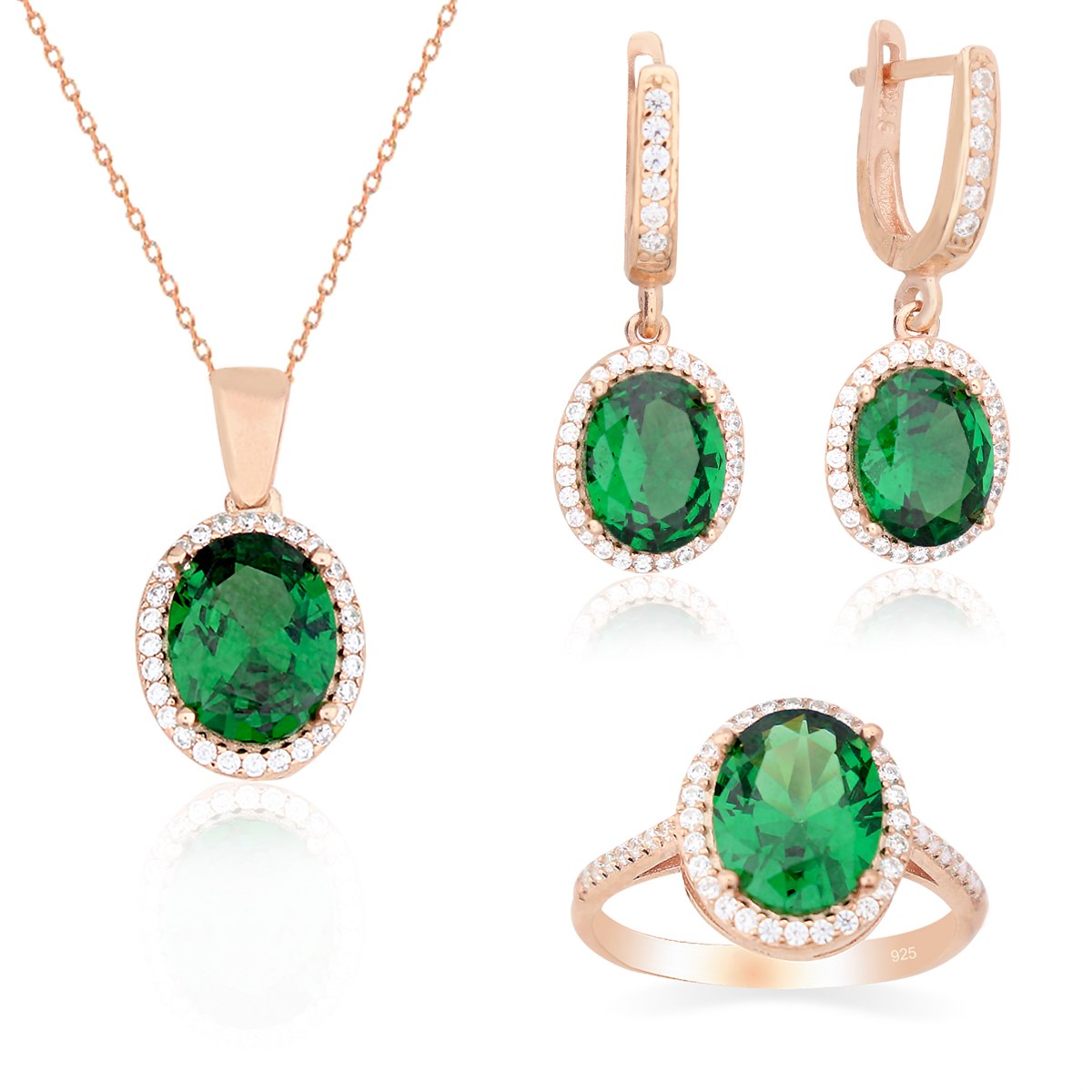 925 Ayar Gümüş Zümrüt Oval Takı Seti