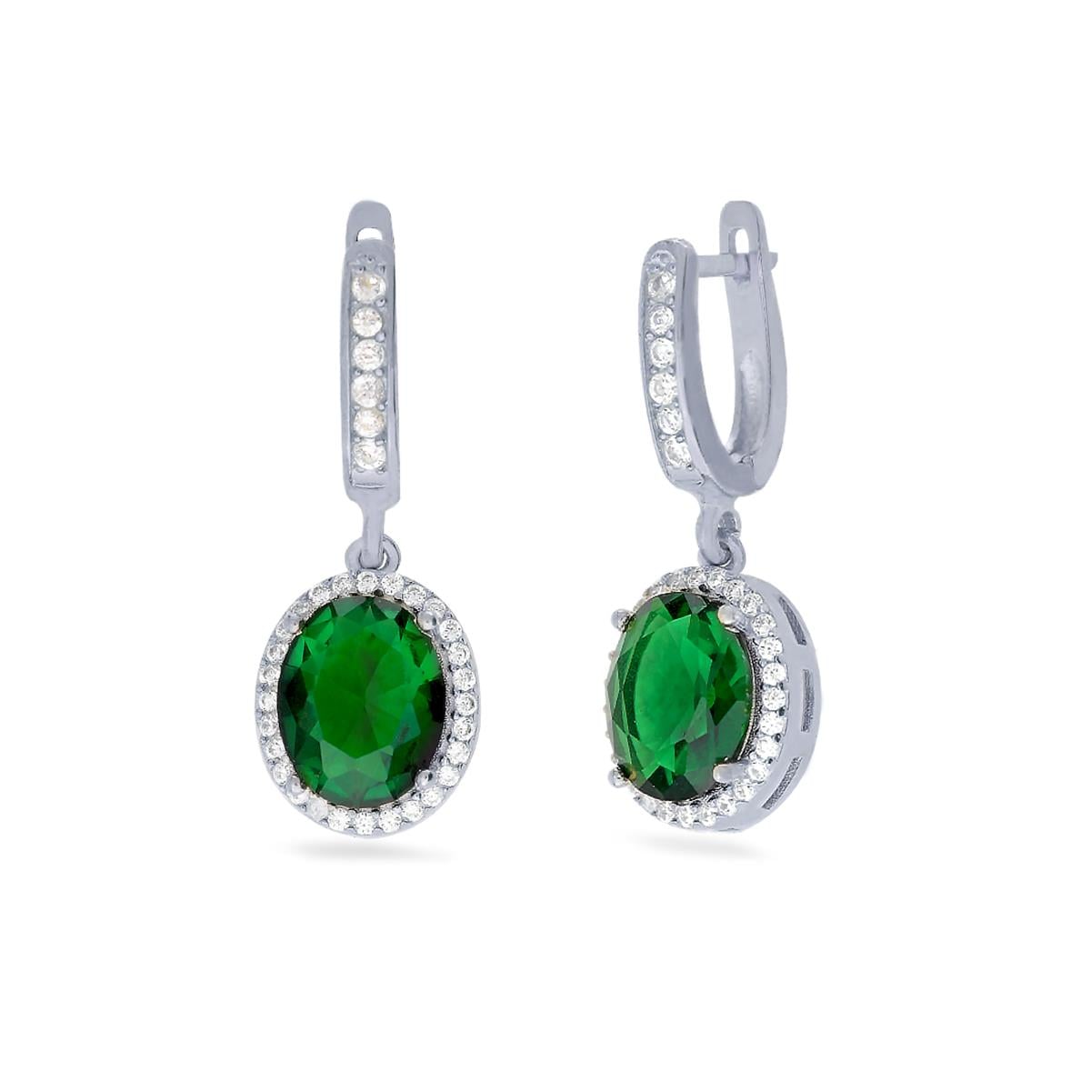 925 Ayar Gümüş Zümrüt Oval Taş Sallantılı Küpe
