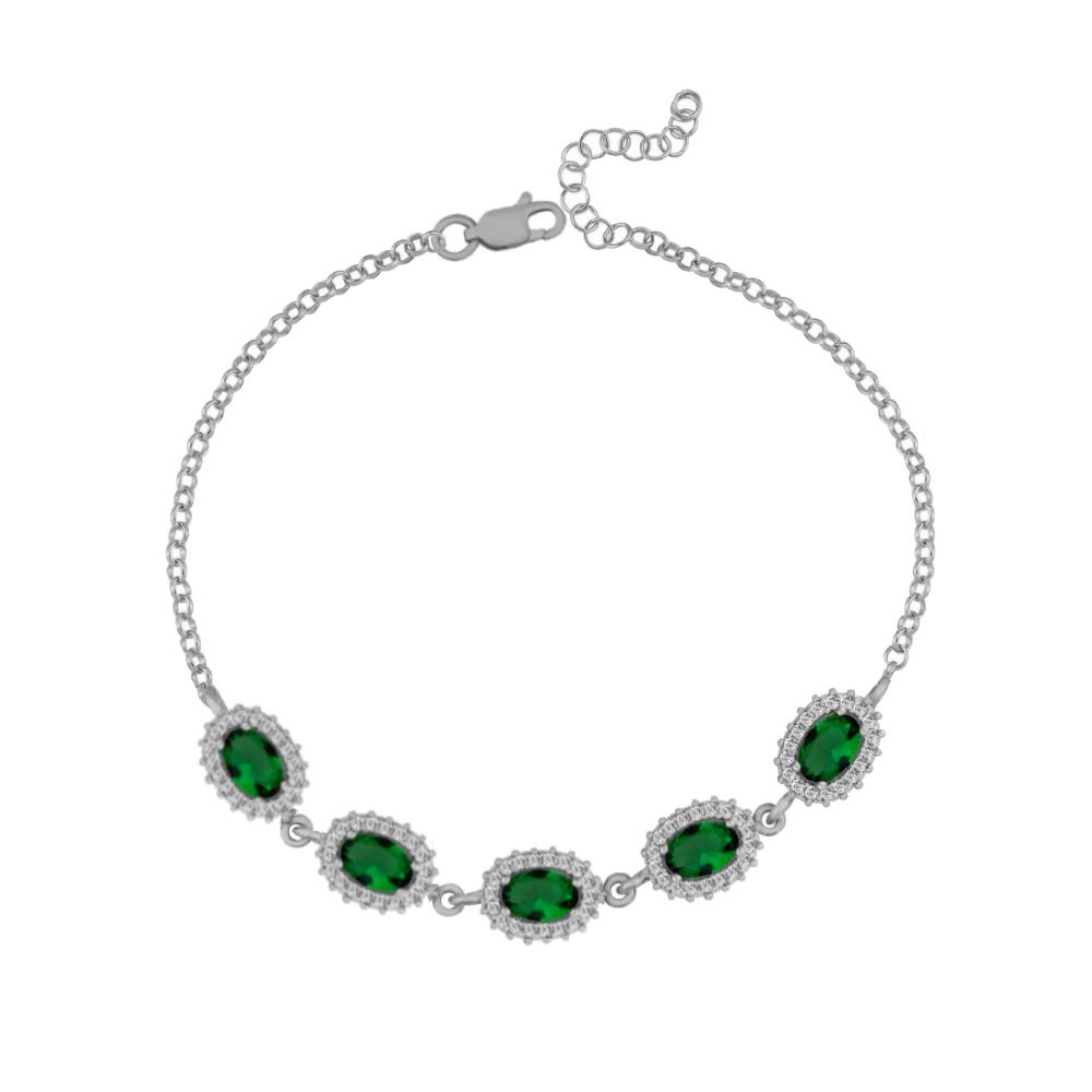 925 Ayar Gümüş Zümrüt Oval Taşlı Anturaj Bileklik