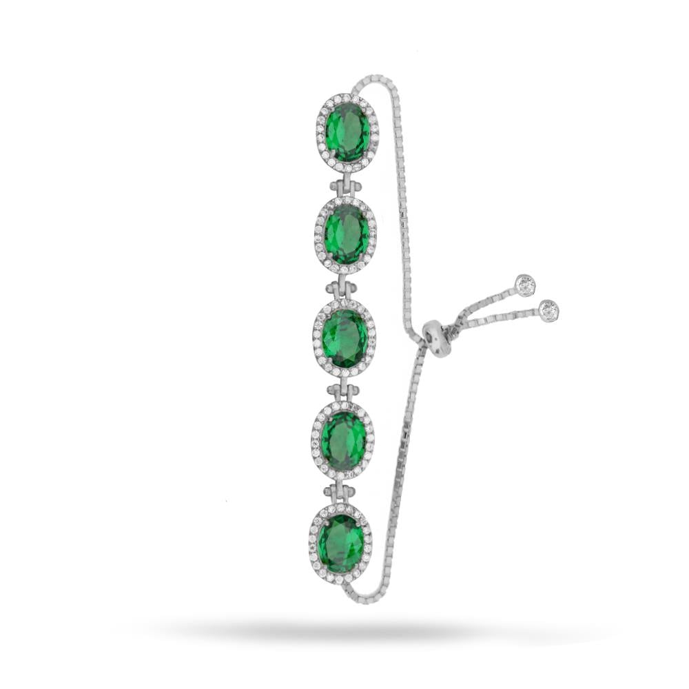 925 Ayar Gümüş Zümrüt Oval Taşlı  Bileklik