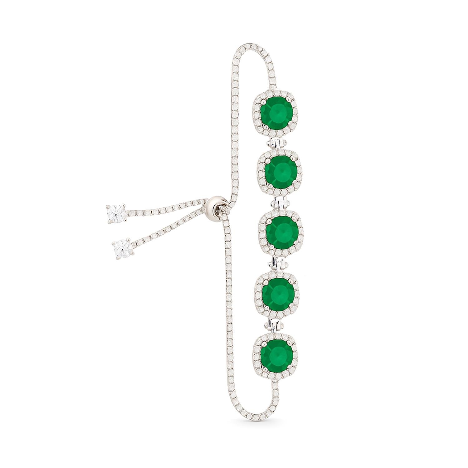 925 Ayar Gümüş Zümrüt Pırlanta Modeli Asansör Bileklik