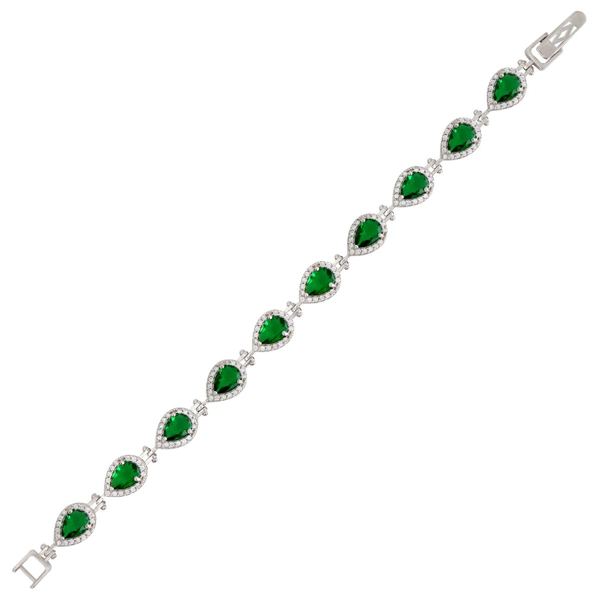 925 Ayar Gümüş Zümrüt Taş Damla Su Yolu Bileklik