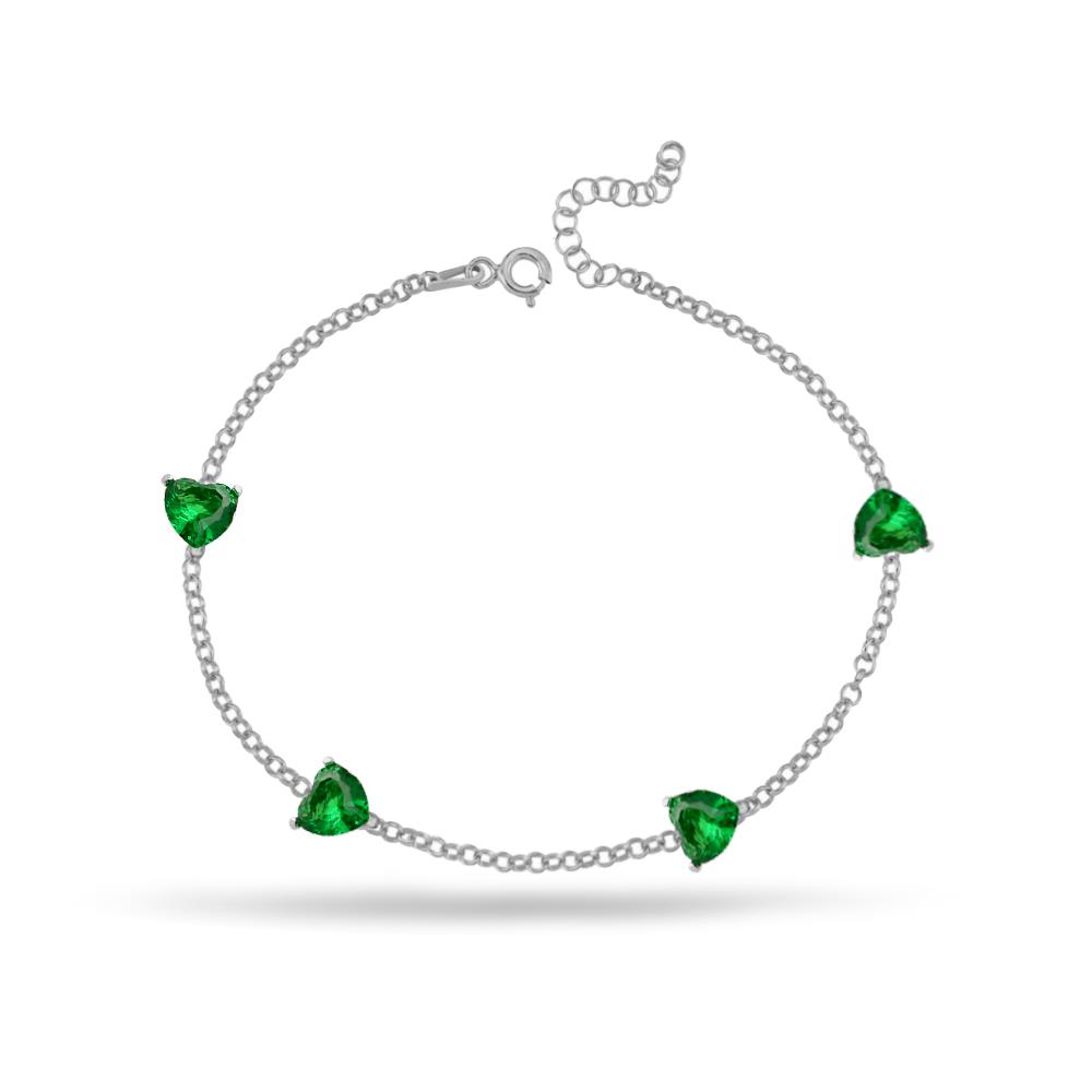 925 Ayar Gümüş Zümrüt Taşlı Zarif Kalp Bileklik