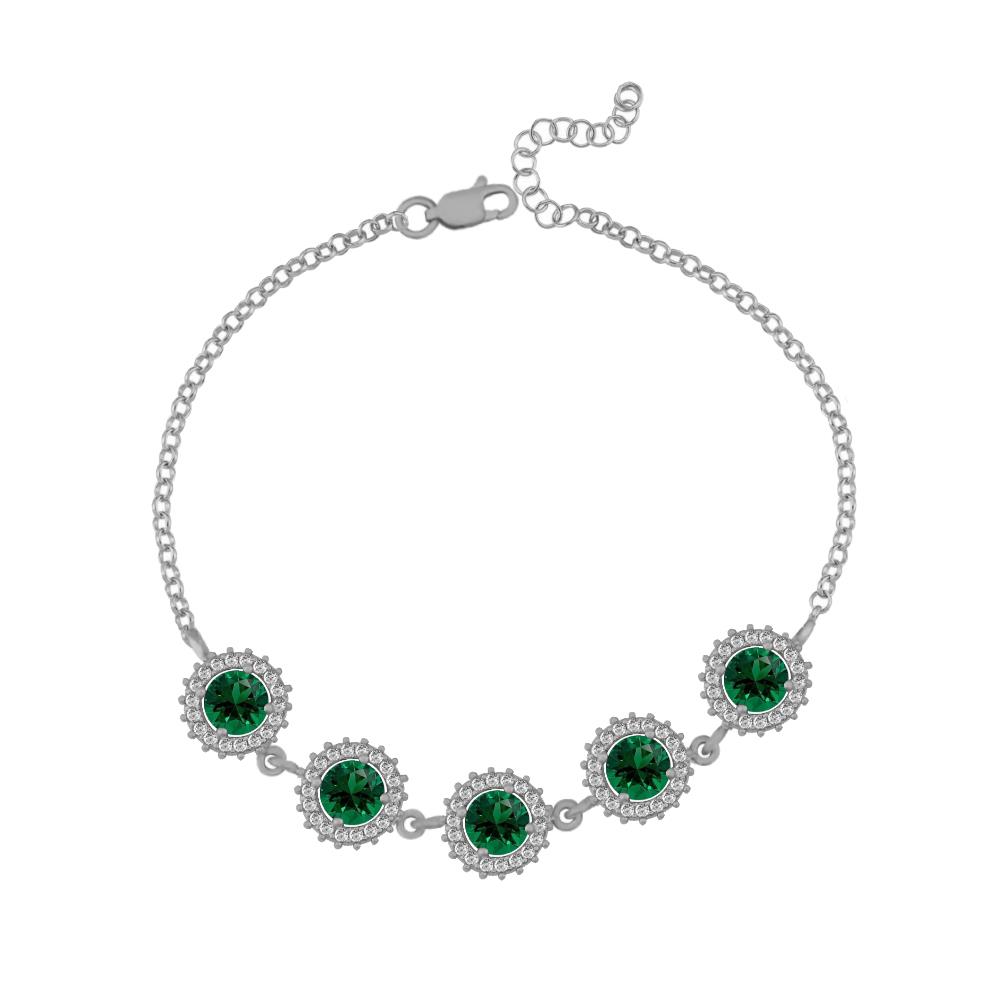 925 Ayar Gümüş Zümrüt Yuvarlak Taşlı Anturaj Bileklik