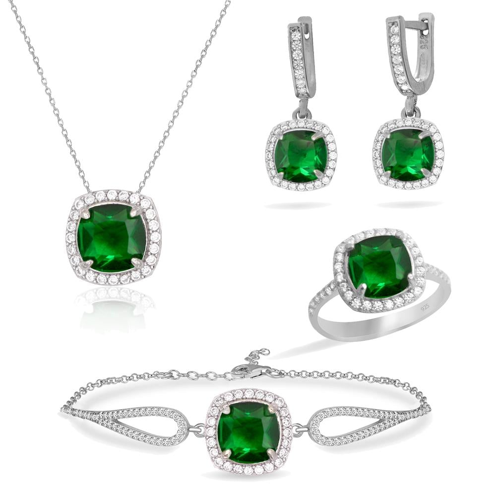 925 Ayar Gümüş Zümrüt Zirkon Takı Seti
