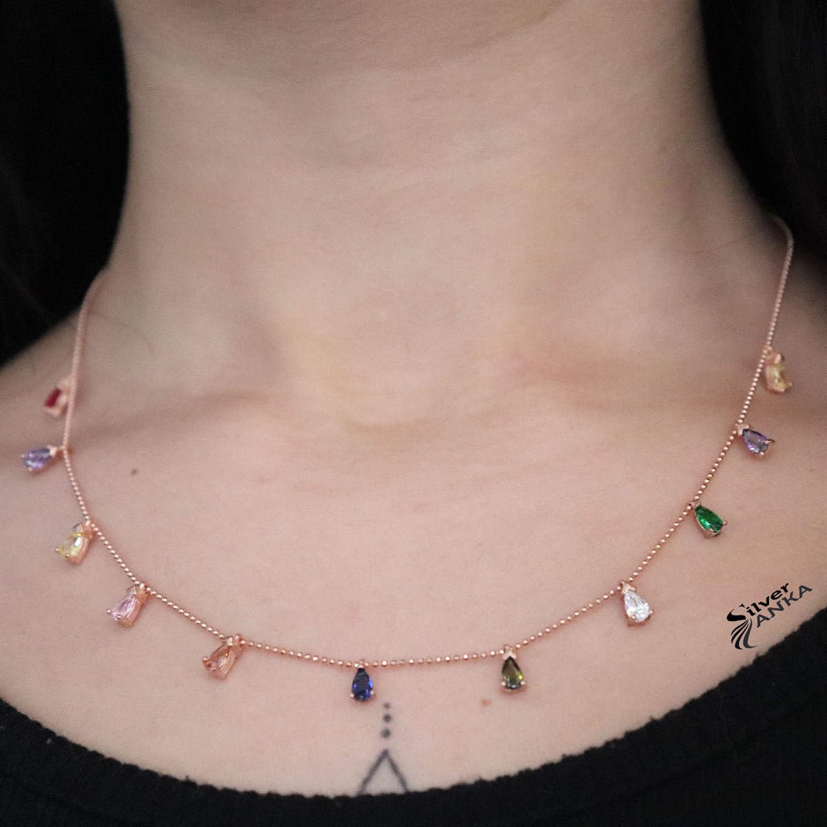 925 Ayar Rose Damla Shakıra Gümüş Kolye