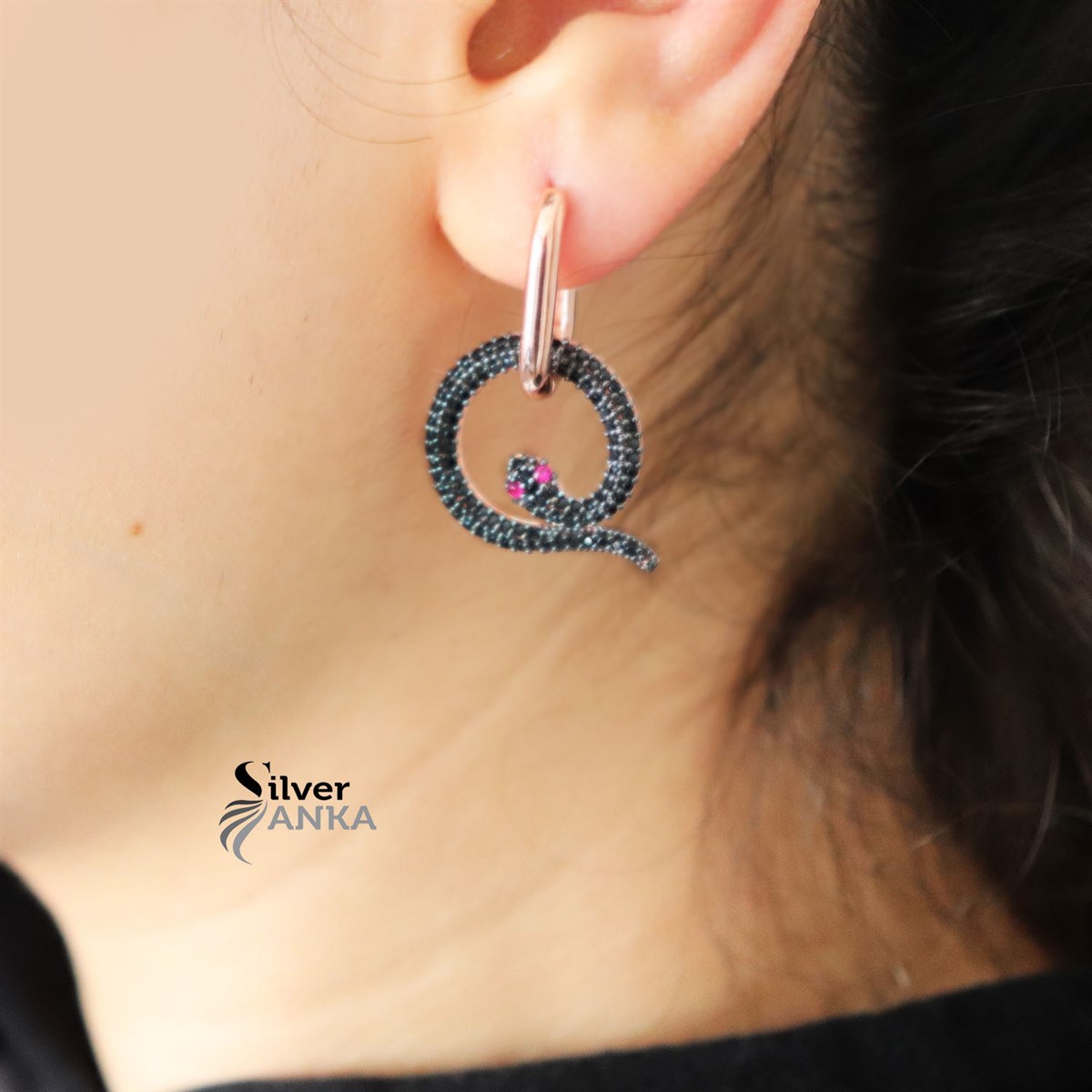 925 Ayar Zirkon Mix Taşlı Yılan Küpe