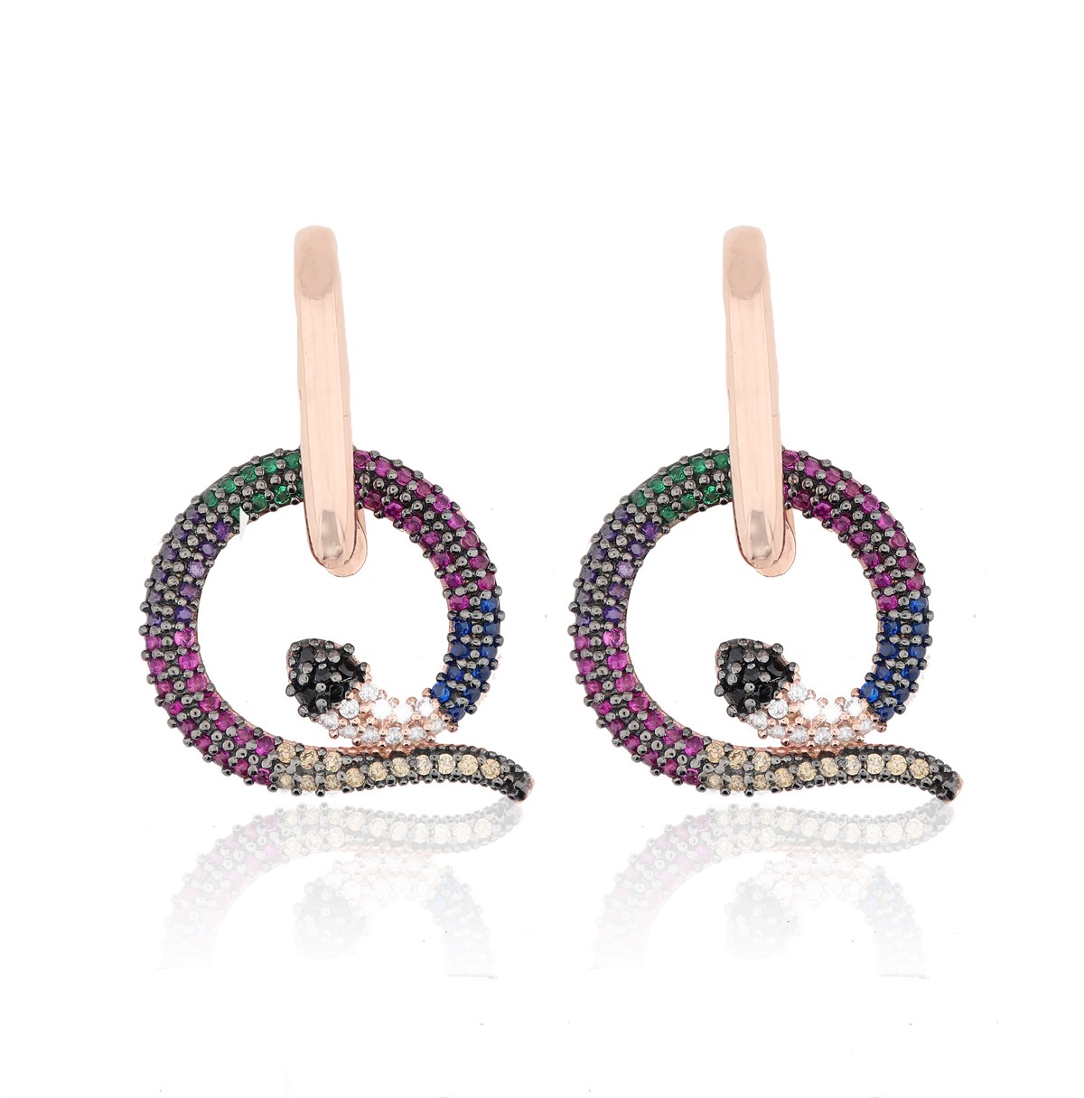 925 Ayar Zirkon Mix Taşlı Yılan Küpe