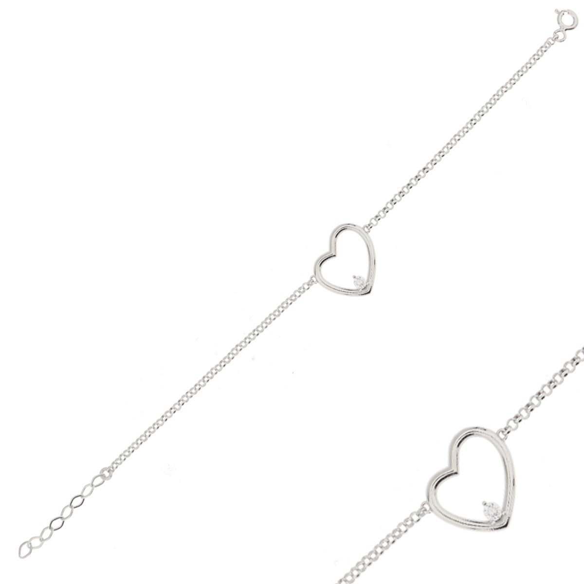 925 Ayar Gümüş Kalp Tasarım Zarif Bileklik 