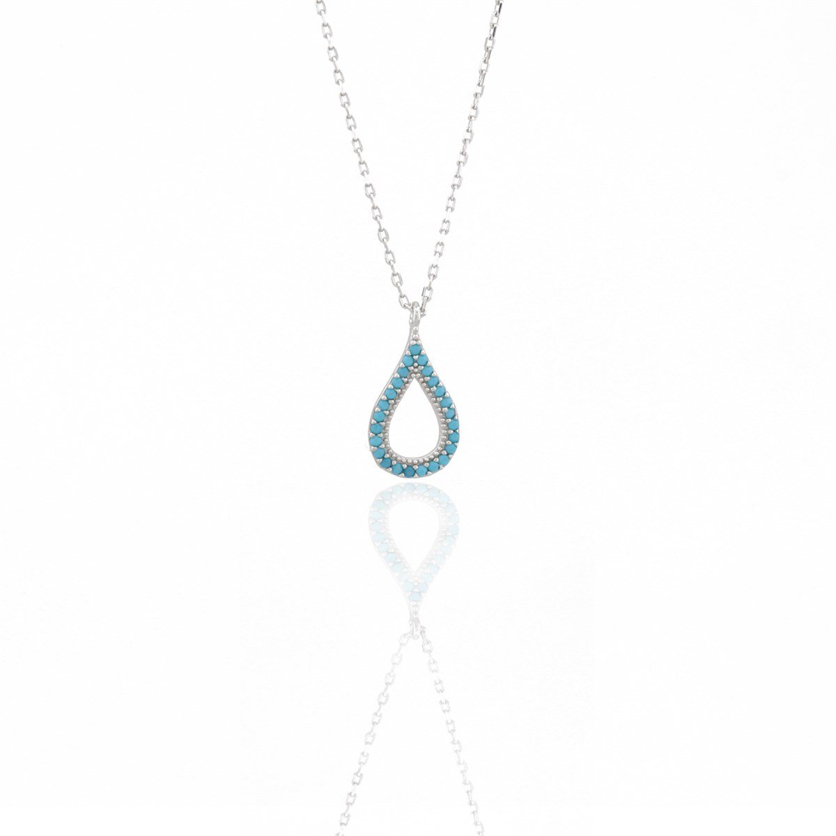 Turkuaz Taşlı Damla Kolye 925 Ayar Gümüş Takı