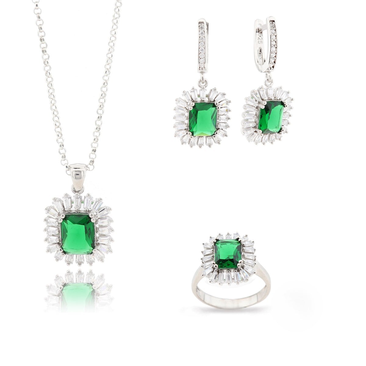 Zirkon Renkli Taşlı Set 925 Ayar Gümüş Takı