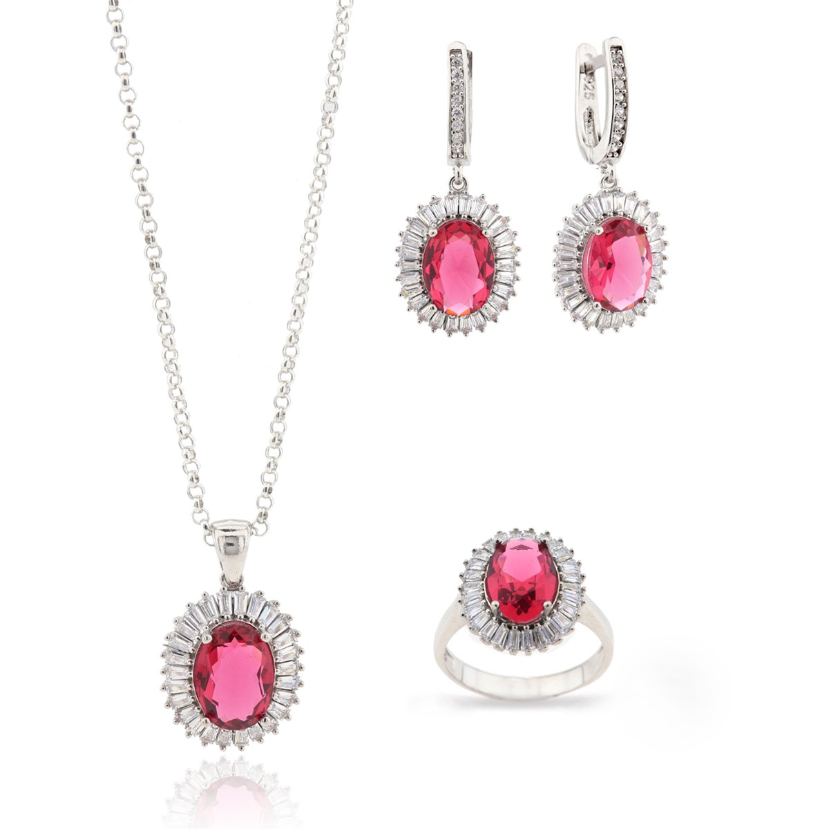 Zirkon Renkli Taşlı Set 925 Ayar Gümüş Takı