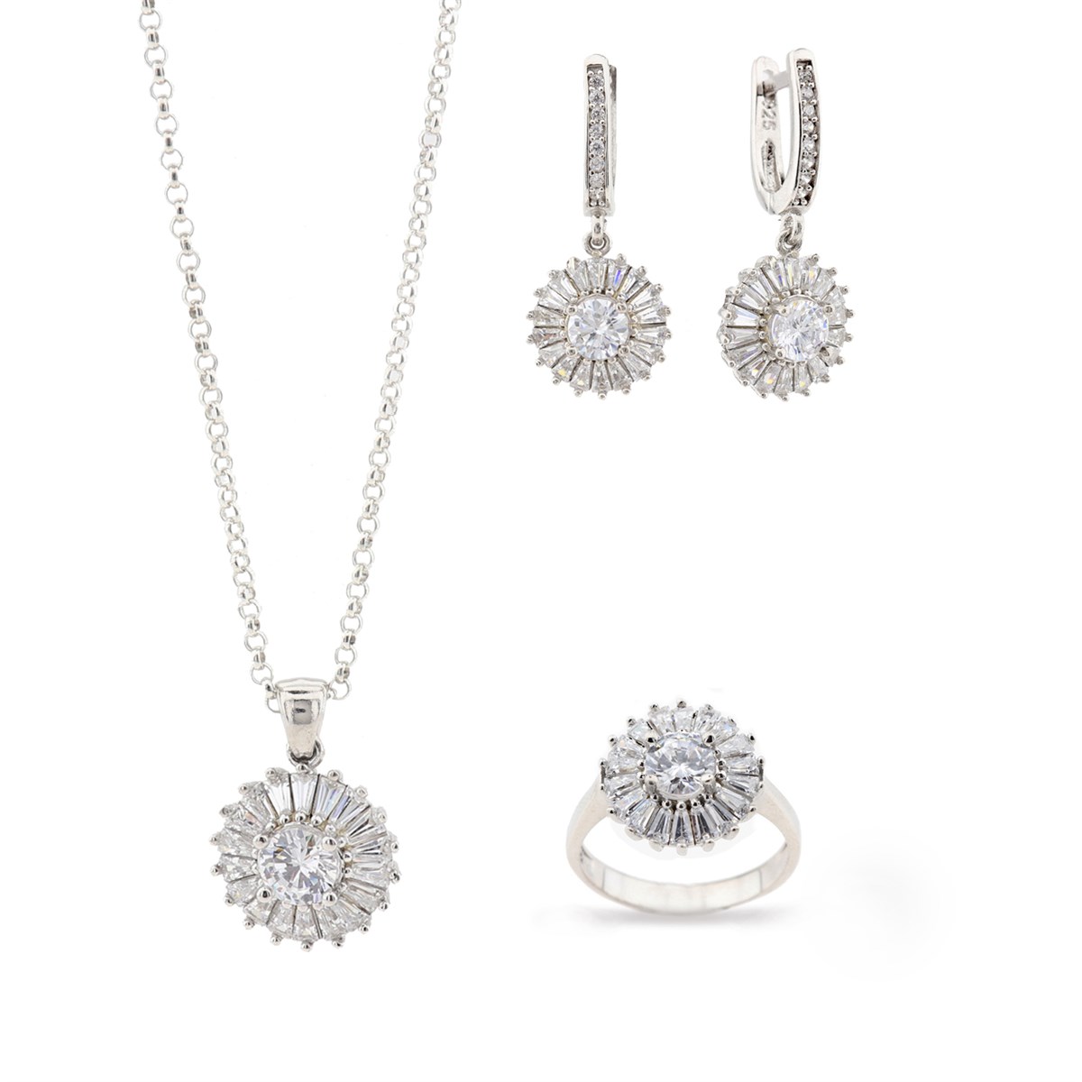 Zirkon Renkli Taşlı Set 925 Ayar Gümüş Takı