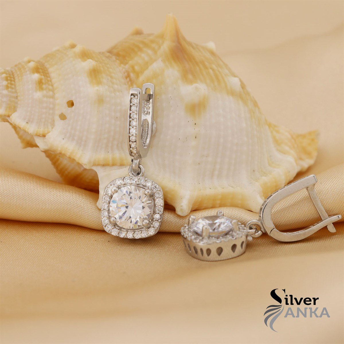 Zirkon Taşlı 925 Ayar Kare Desen Küpe