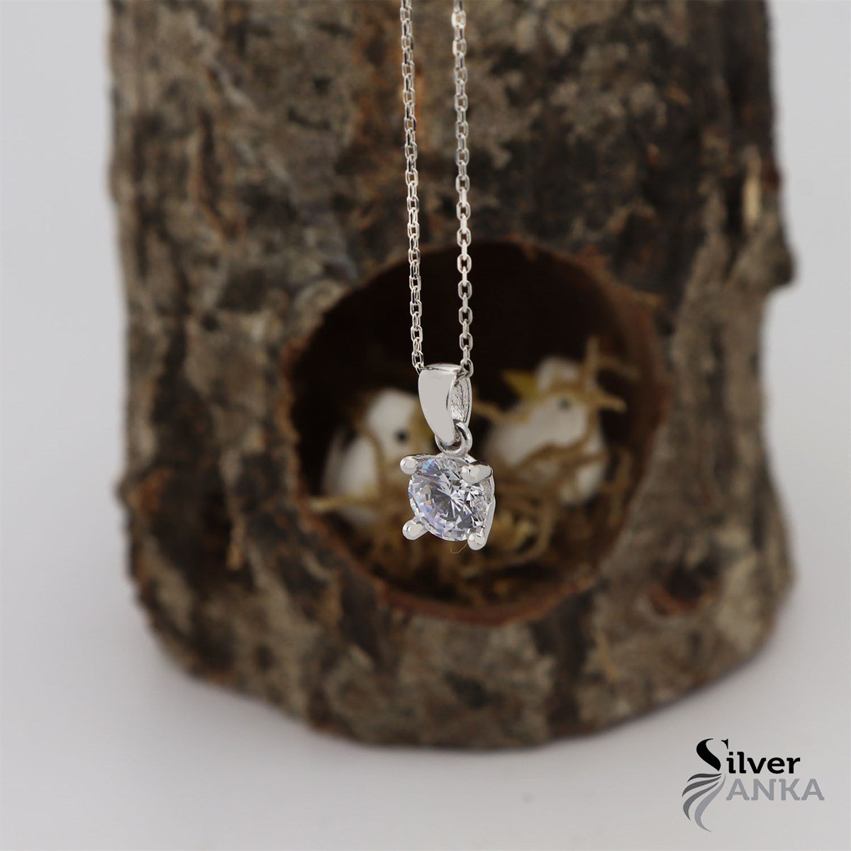 Zirkon Taşlı 925 Ayar Sade Tek Taş Kolye