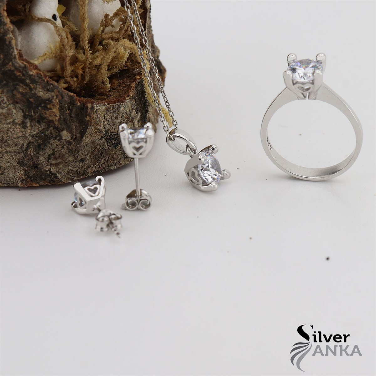 Zirkon Taşlı 925 Ayar Tek Taş Set