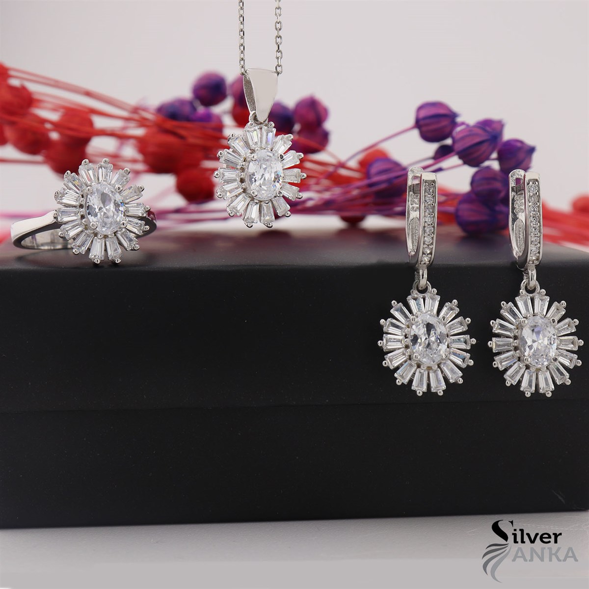 Zirkon Taşlı 925 Ayar Yuvarlak Baget Set