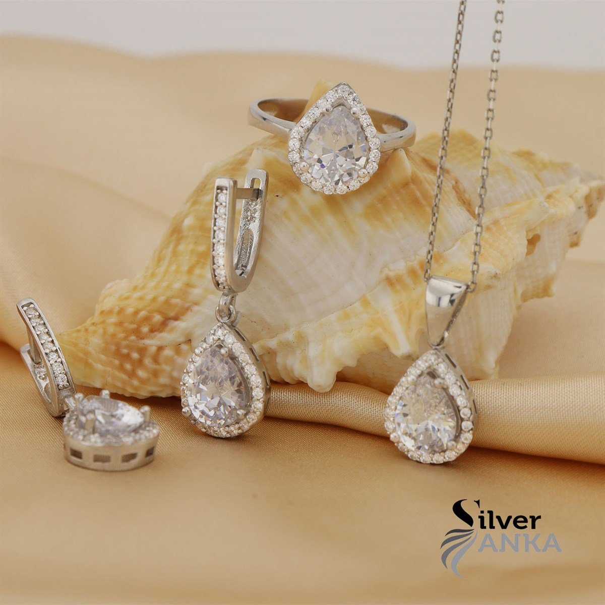 Zirkon Taşlı 925 Ayar Zarif Damla Set