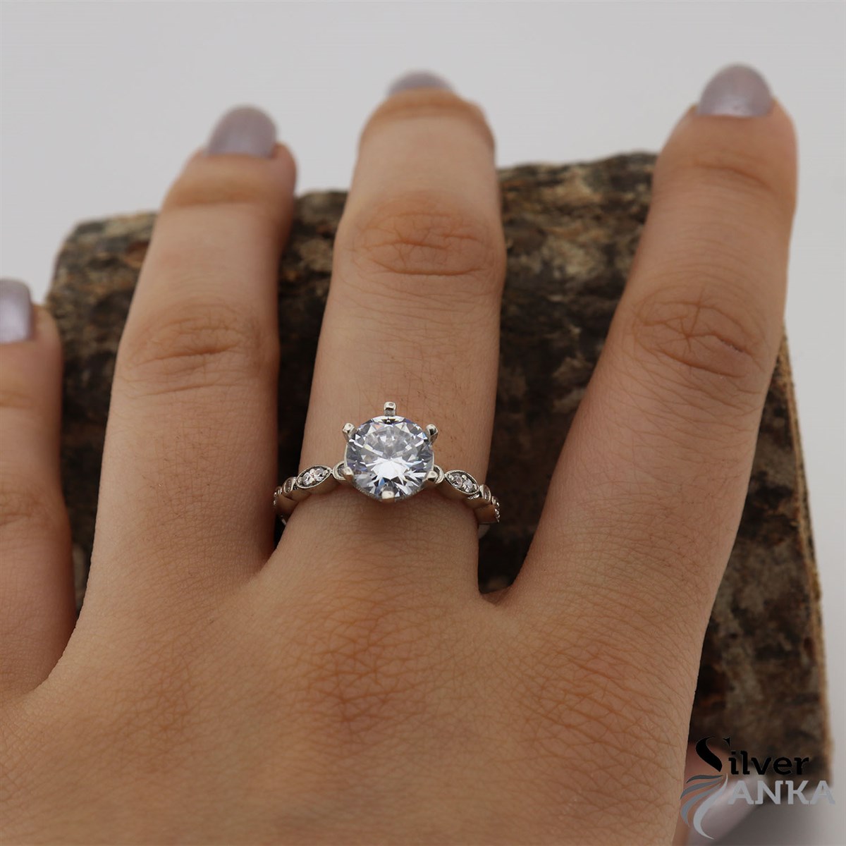 Zirkon Taşlı 925 Ayar Zarif Tek Taş Yüzük