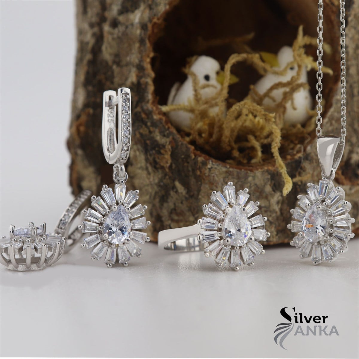 Zirkon Taşlı Baget Damla Set
