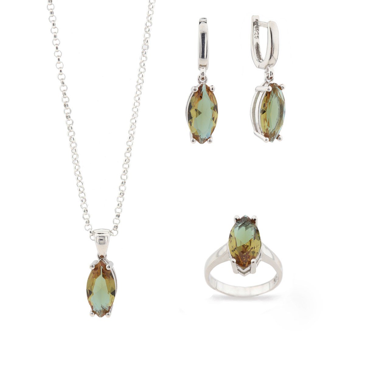 Zultanit Taşlı Zarif Trend Set 925 Ayar Gümüş Takı