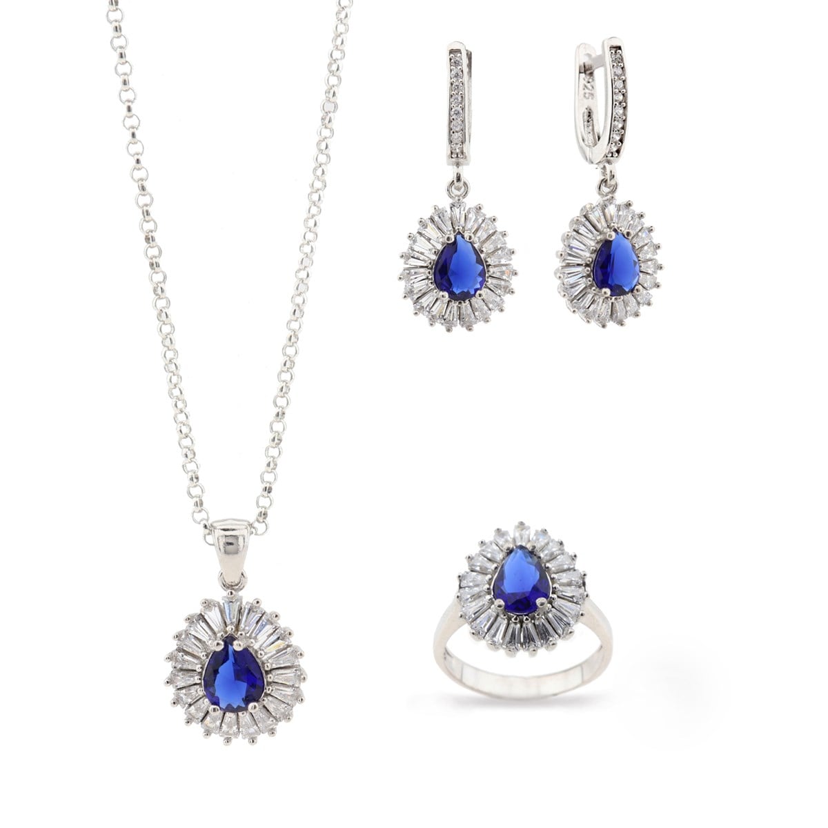 Zirkon Renkli Taşlı Set 925 Ayar Gümüş Takı