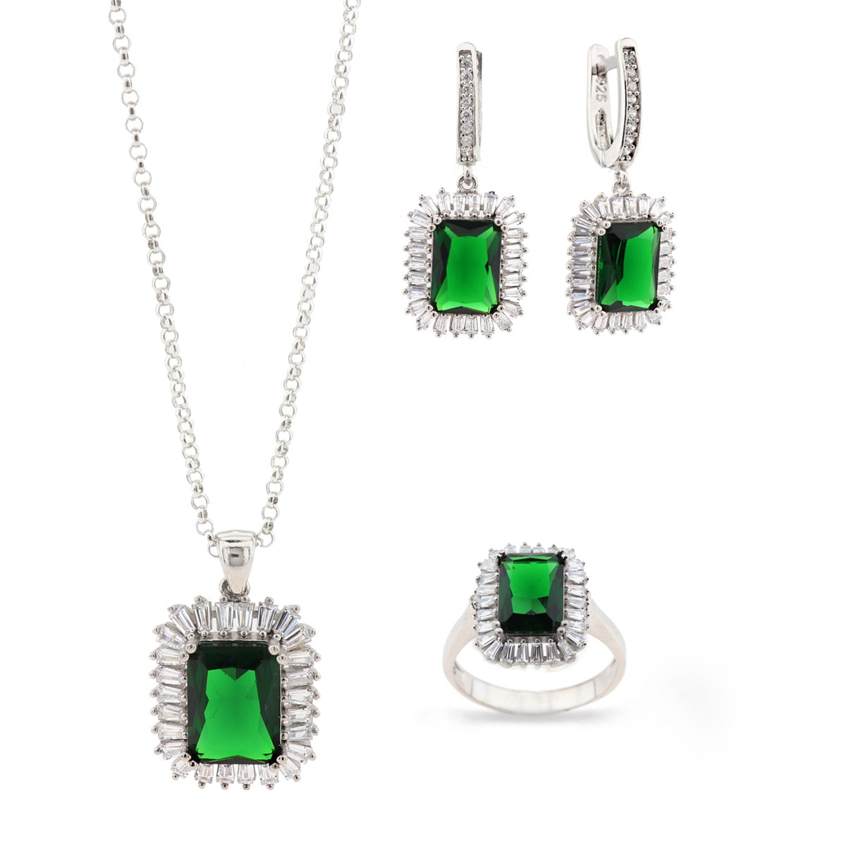 Zirkon Renkli Taşlı Set 925 Ayar Gümüş Takı