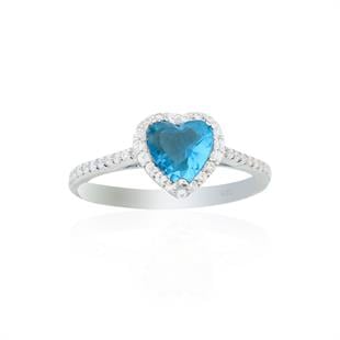 925 Ayar Gümüş Aqua Swarovski Kalp Yüzük