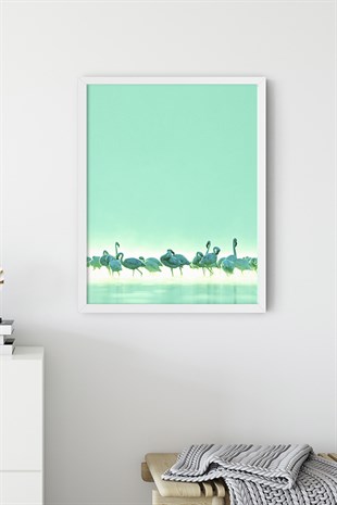 Mint Flamingo Sürüsü Poster