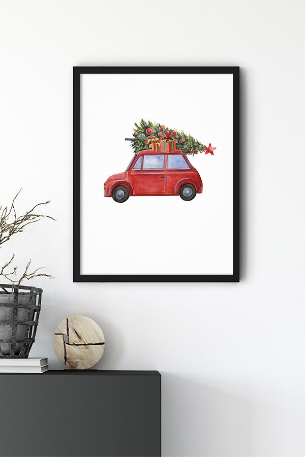 Red Christmas Car Poster