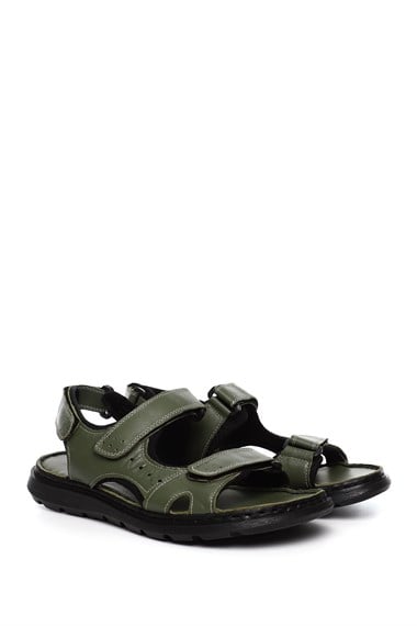 Mens Genuine Leather Sandals with Adjustable Velcro Straps